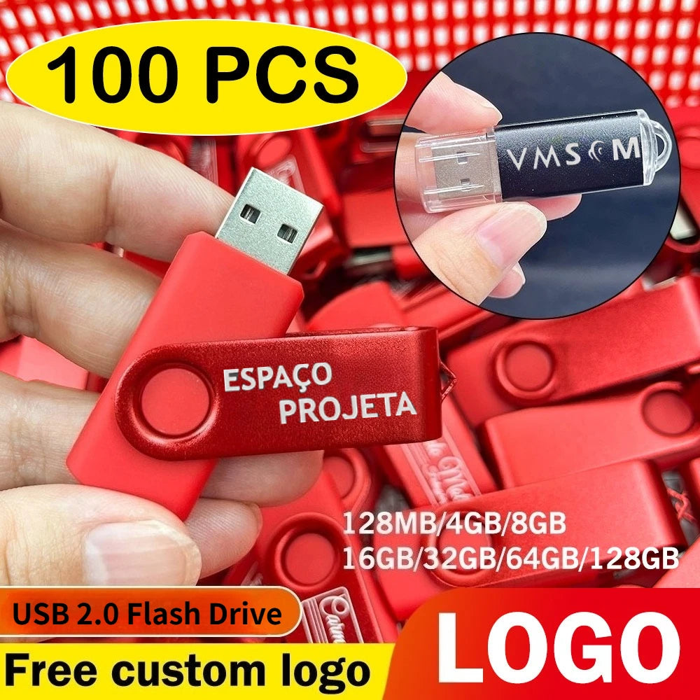 100-Pack Metal USB 2.0 Flash Drives 4–64GB Custom Logo Bulk Bulk USB Flash Drive PRIMED
