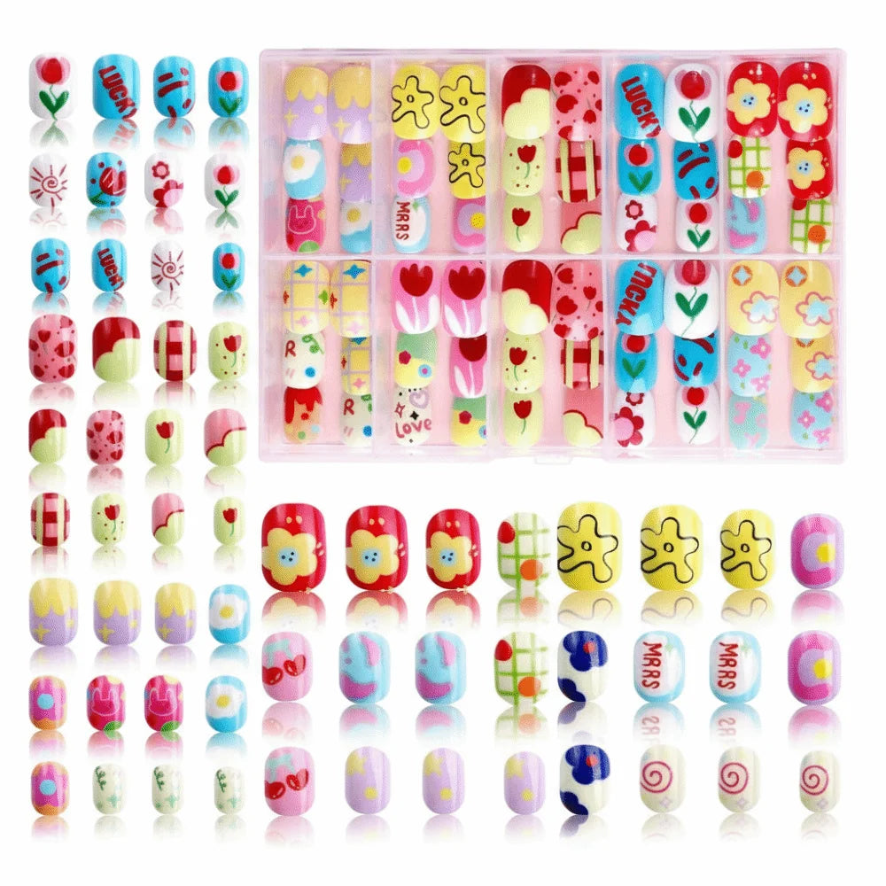Kawaii Kids Press On Nails – 120pcs Candy Color Fake Nails