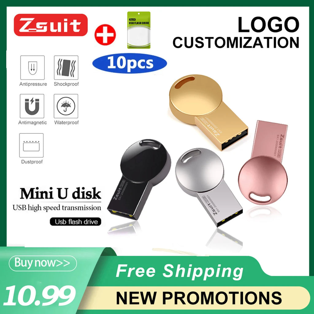 10-Pack Custom Logo USB Flash Drives 4GB–64GB Waterproof USB Flash Drive PRIMED