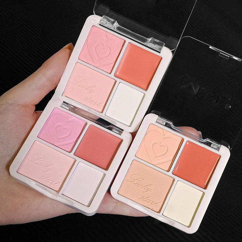4-Color Blush & Highlighter Palette – Pink Peach Matte Glow Blush Highlighter Palette PRIMED