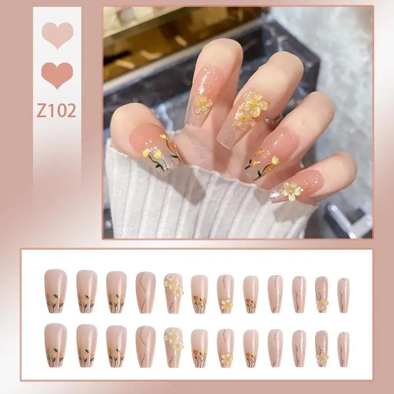 French Press On Nails Set – 24 Short Acrylic Tips with Glue