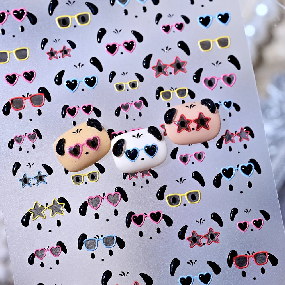 Y2K Dog Nail Art Stickers – Sunglasses & Heart Decals