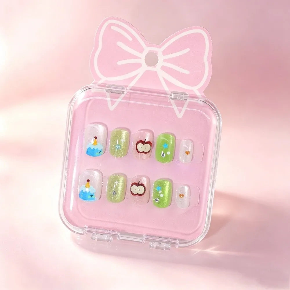 Kids Cat's Eye Press On Nails – Cute Detachable 10pc Set