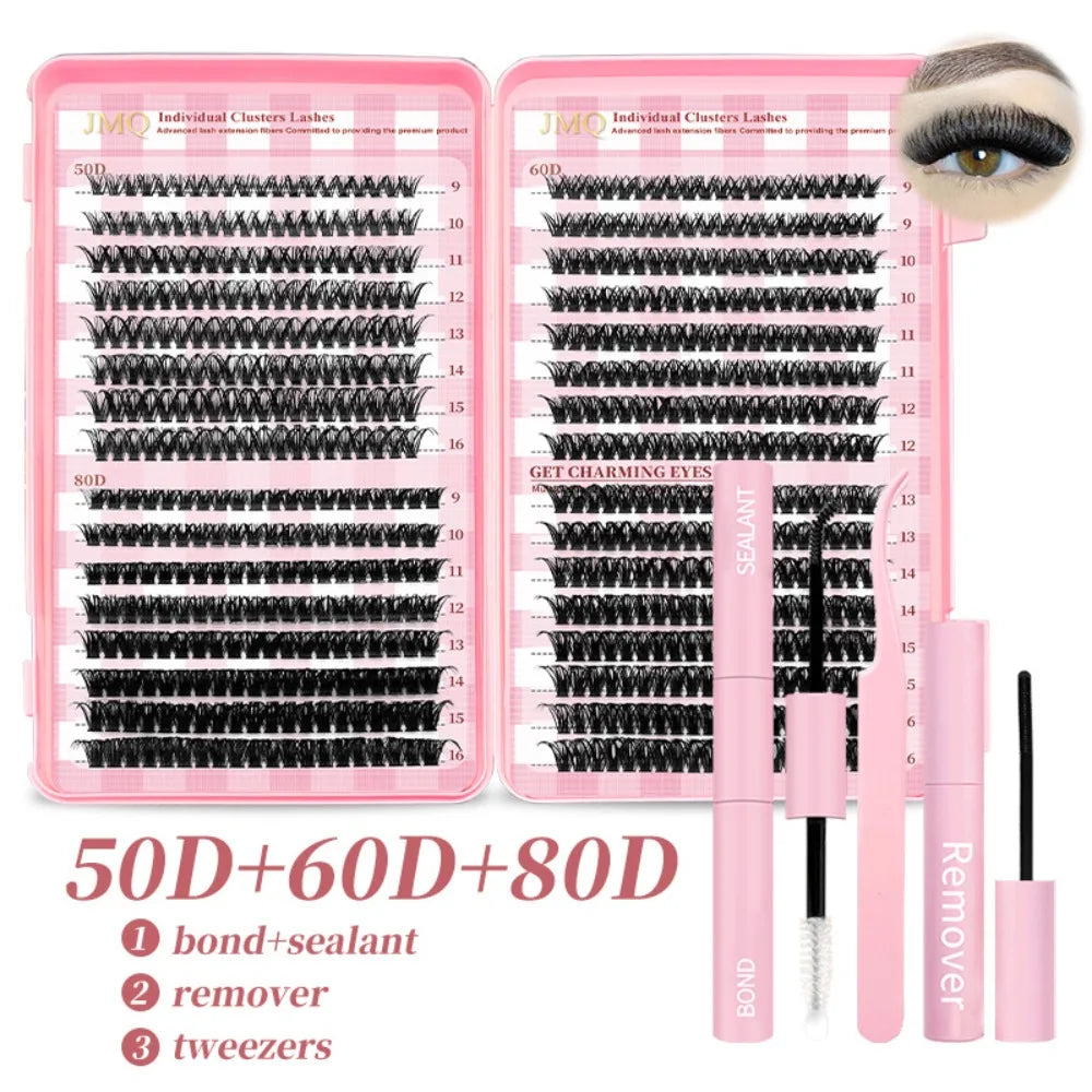 3D Faux Mink Wispy Cluster False Eyelashes 9–16mm V-Shape False Eyelashes PRIMED 50D-80D -with tools-