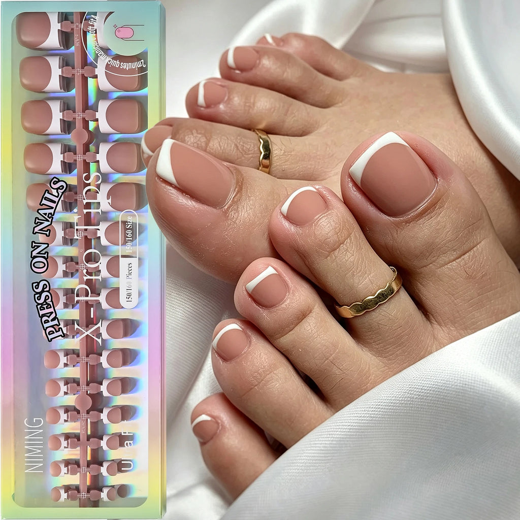 150Pcs Matte Pink Press-On False Toenails | Short Square Tips Press-On Toenails PRIMED