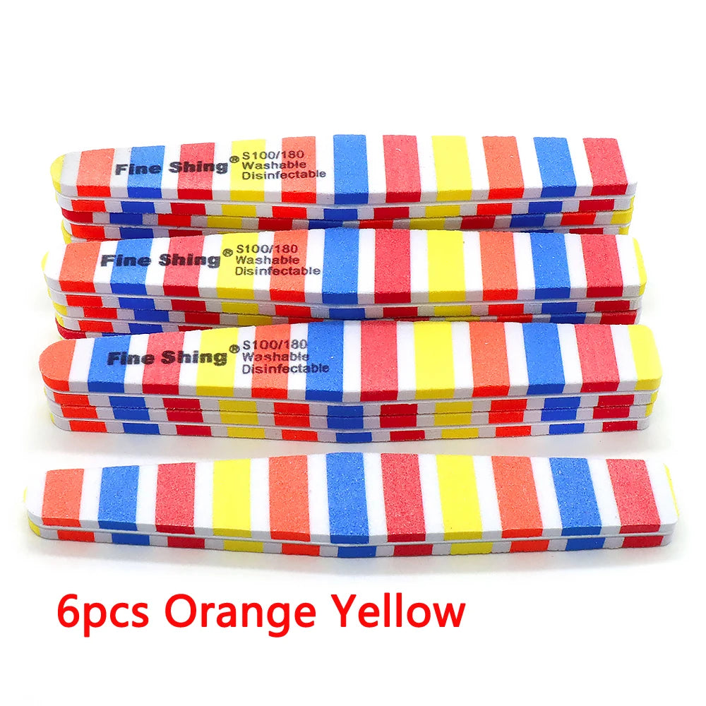 JEARLYU Double-Sided Sponge Nail Files 100/180 Grit | 2–20 Pcs Nail File PRIMED 6pcs-Orange Yellow