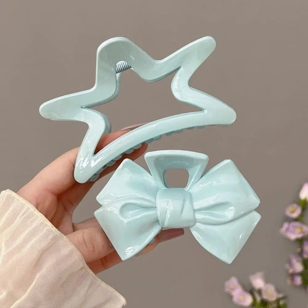 Star Bow Shark Hair Clip – Acrylic Jelly Claw Clip for Women