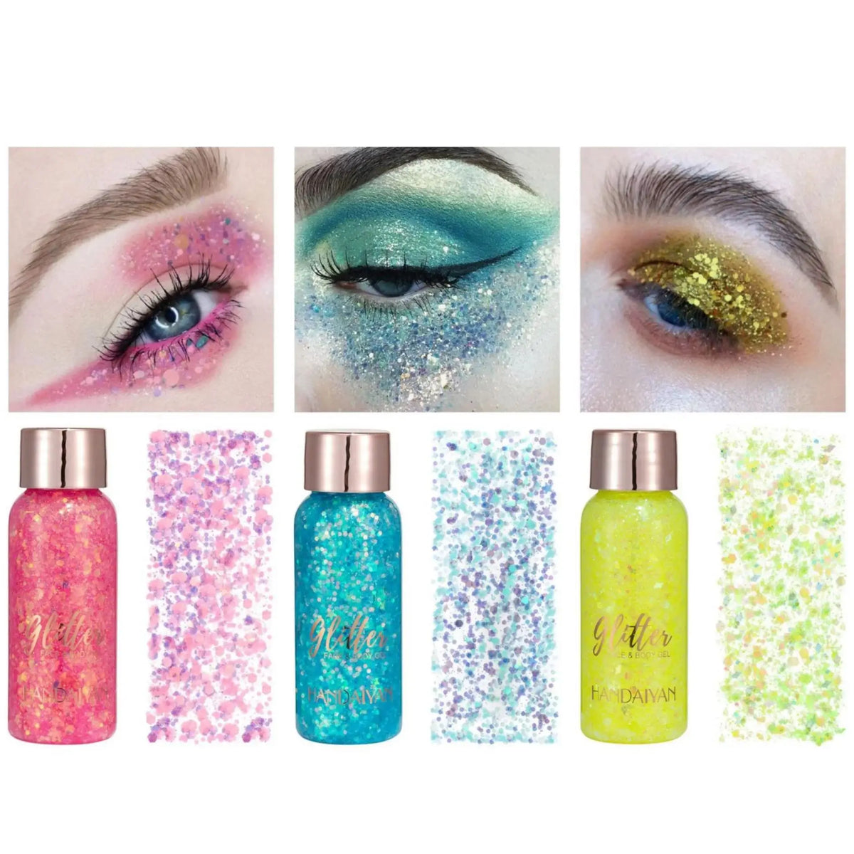 HANDAIYAN 9-Shade Glitter Gel for Face, Body, Hair & Nails Glitter Body Gel PRIMED
