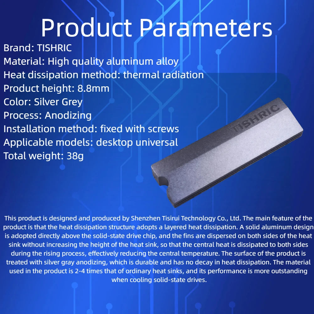 TISHRIC M.2 2280 NVMe SSD Aluminum Heat Sink & Thermal Pad SSD Heat Sink PRIMED