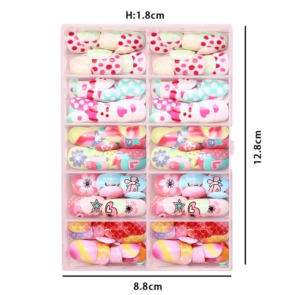 Kawaii Kids Press On Nails – 120pcs Candy Color Fake Nails