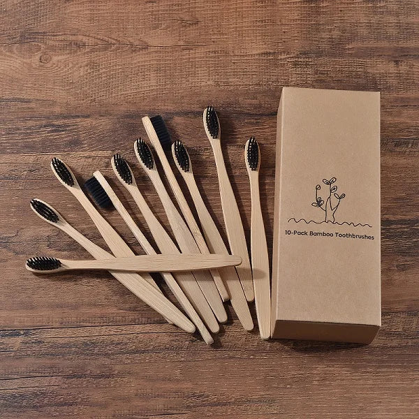 10-Pack Bamboo Toothbrush – BPA Free Soft Charcoal Bristles