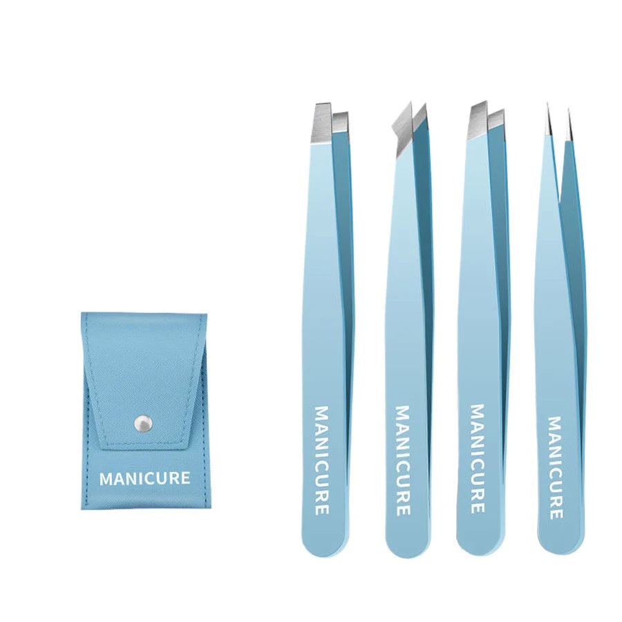 Stainless Steel Slanted Eyebrow Tweezers Set – 2 or 4 Pcs