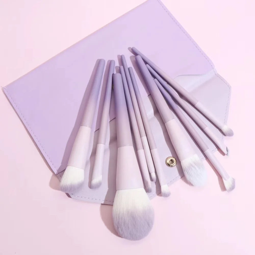10-Piece Vegan Makeup Brush Set with Cylinder Bag
