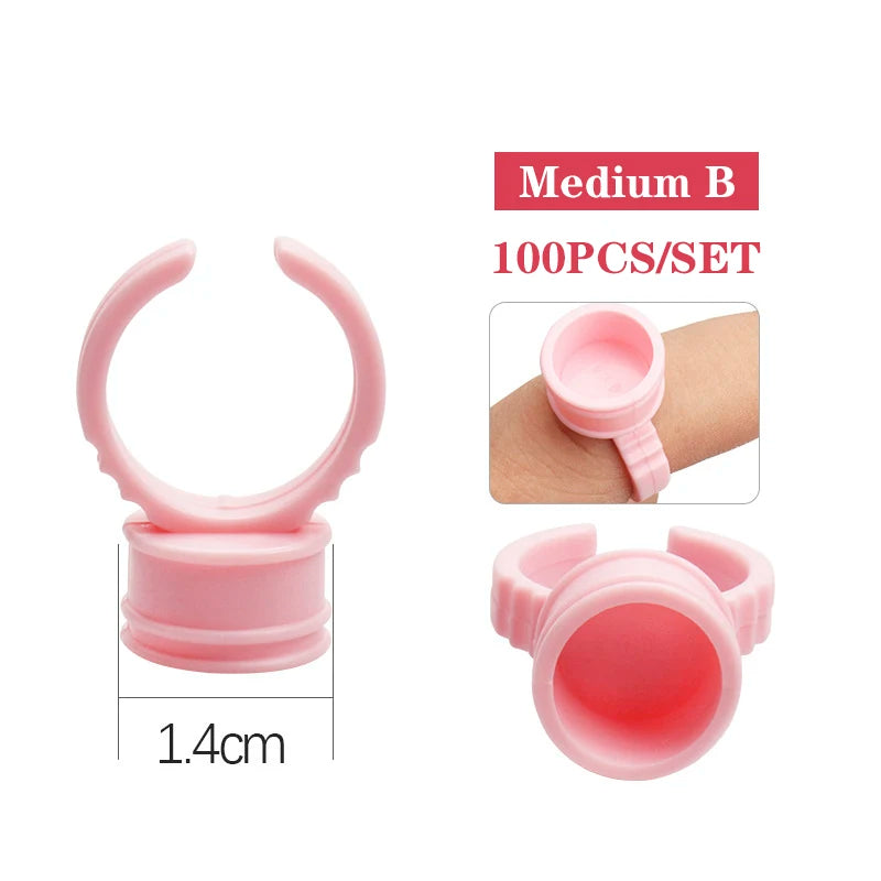 100Pcs Disposable Lash Glue Rings | Eyelash Extension Supplies Lash Extension Accessory PRIMED 100pcs pink Medium