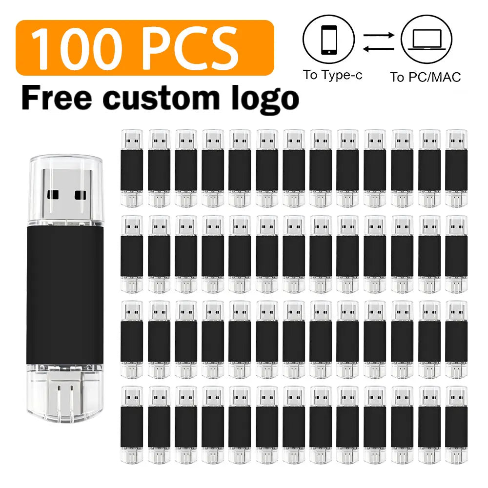Type-C USB Flash Drive Bulk Custom Logo | 8–64GB 10/50/100 Pcs USB Flash Drive PRIMED 4GB Black x100