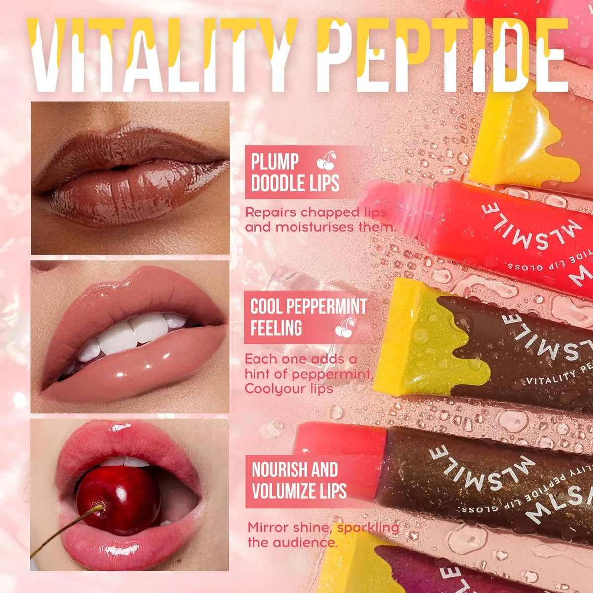 MLSMILE Peptide Plumping Lip Gloss – Clear Hydrating Glaze Plumping Lip Gloss PRIMED