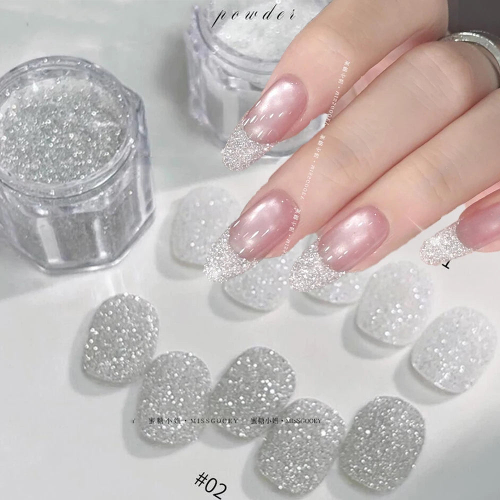 White Sugar Nail Glitter Powder – Iridescent Flakes Pigment 10g