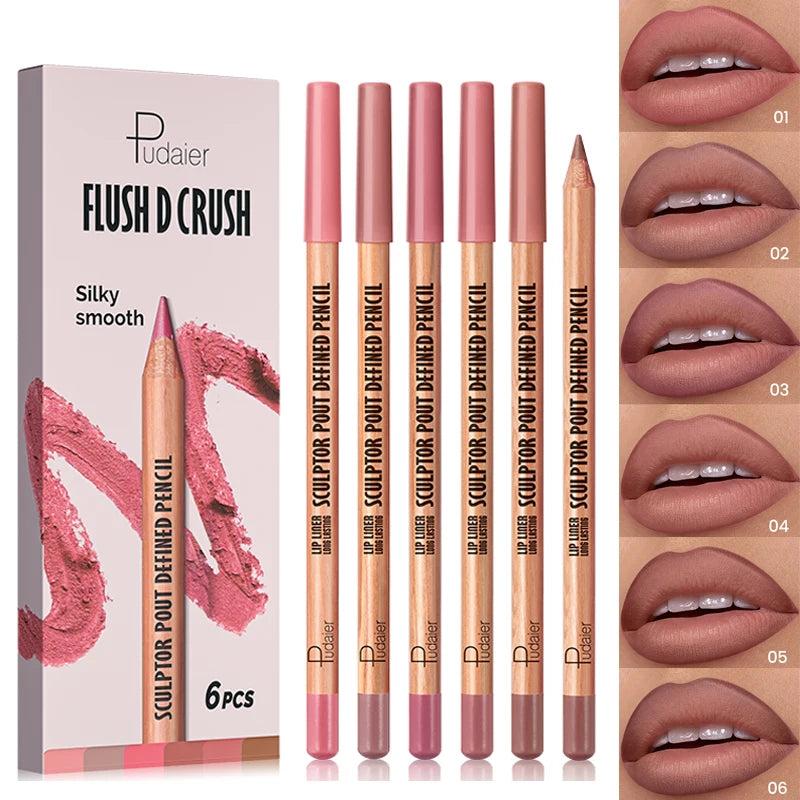 6-Piece Velvet Matte Lip Liner Set – Berry, Pink & Brown Lip Liner Set PRIMED