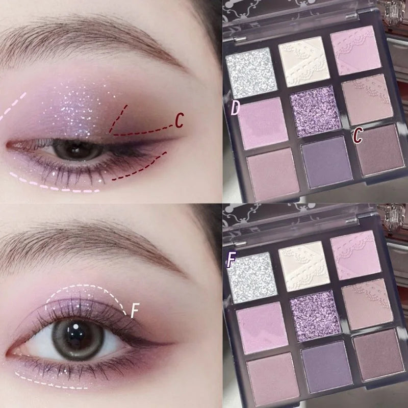 Purple Lavender 9-Color Glitter Eyeshadow Palette | Shimmer & Matte Eyeshadow Palette PRIMED