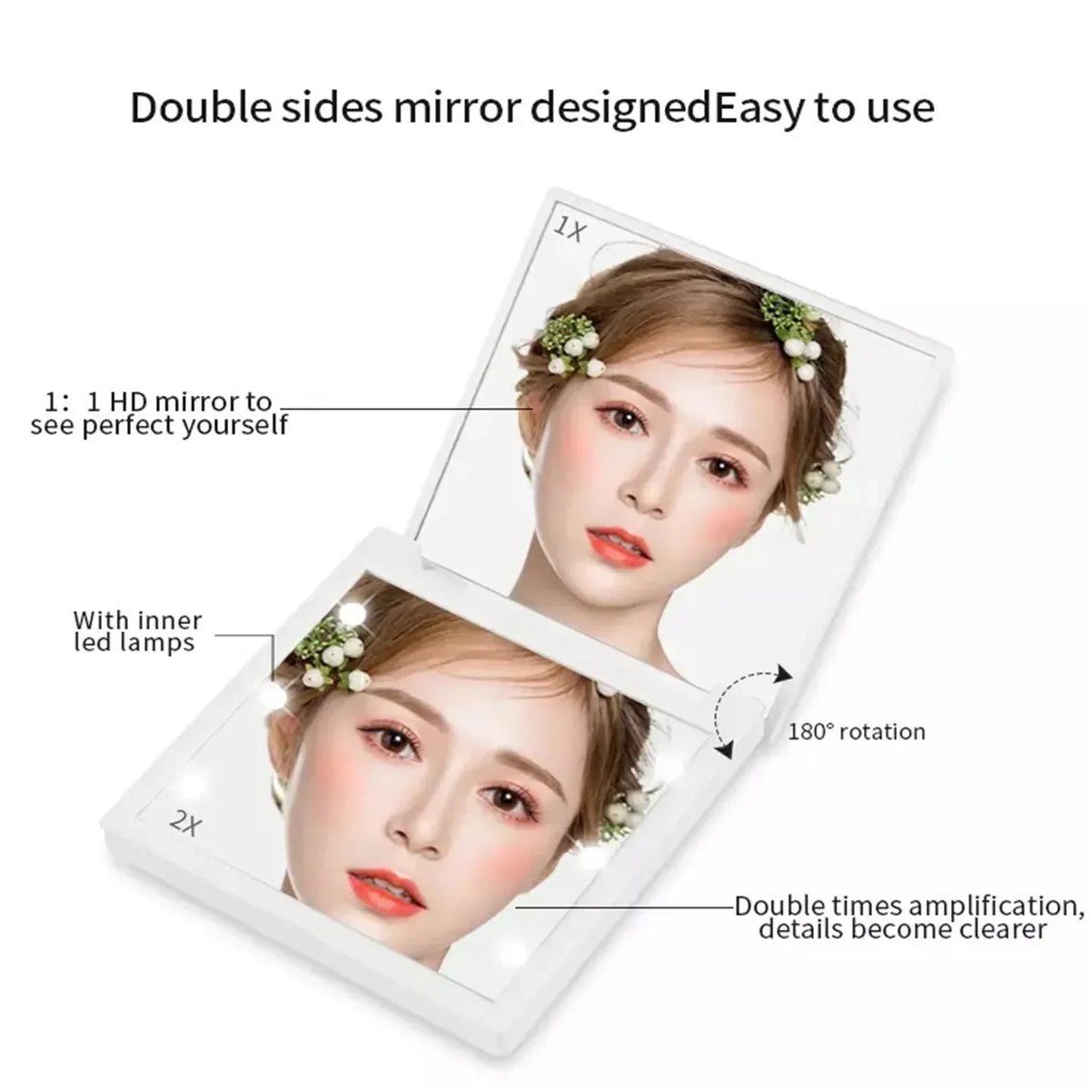 LED Foldable Compact Makeup Mirror – 6 LED Pocket Mirror LED Compact Mirror PRIMED
