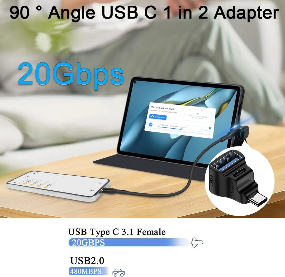 USB-C to USB-C/USB-A Adapter 20Gbps 8K 60Hz 180° U-Shaped USB-C Adapter PRIMED