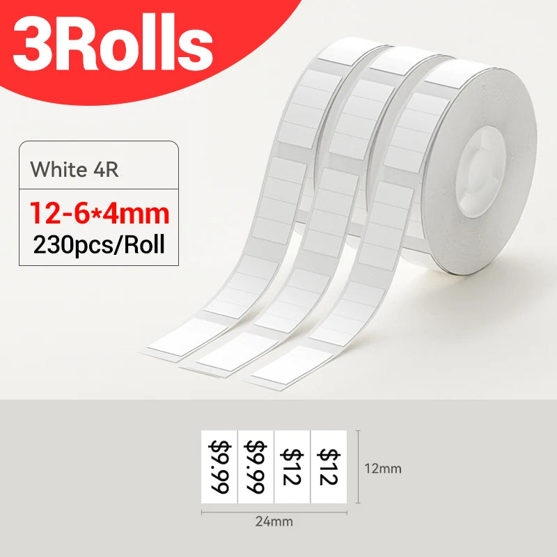 Niimbot Waterproof Label Rolls for D11 D110 D101 H1S Printer Thermal Label Rolls PRIMED 3Rolls 12-6x4mm