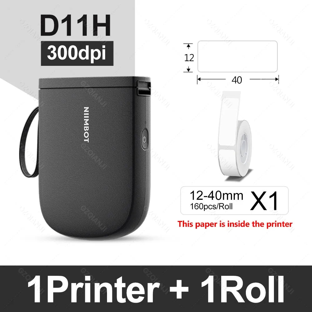 Niimbot D11H 300DPI Bluetooth Portable Thermal Label Printer Thermal Label Printer PRIMED BK Add 1Roll