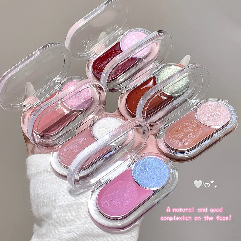 Gege Bear Glitter Highlight Blush & Lip Contour Makeup Disc Face Makeup Palette PRIMED
