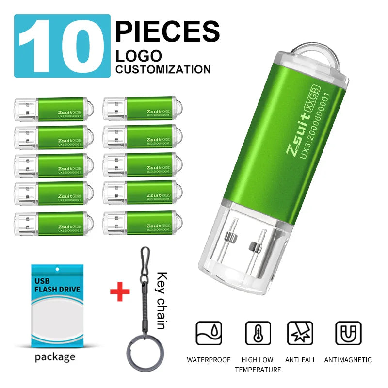 10-Pack Custom Logo Metal USB Flash Drives 2.0/3.0 | 32G 64G Custom USB Flash Drive PRIMED green 3.0-128GB