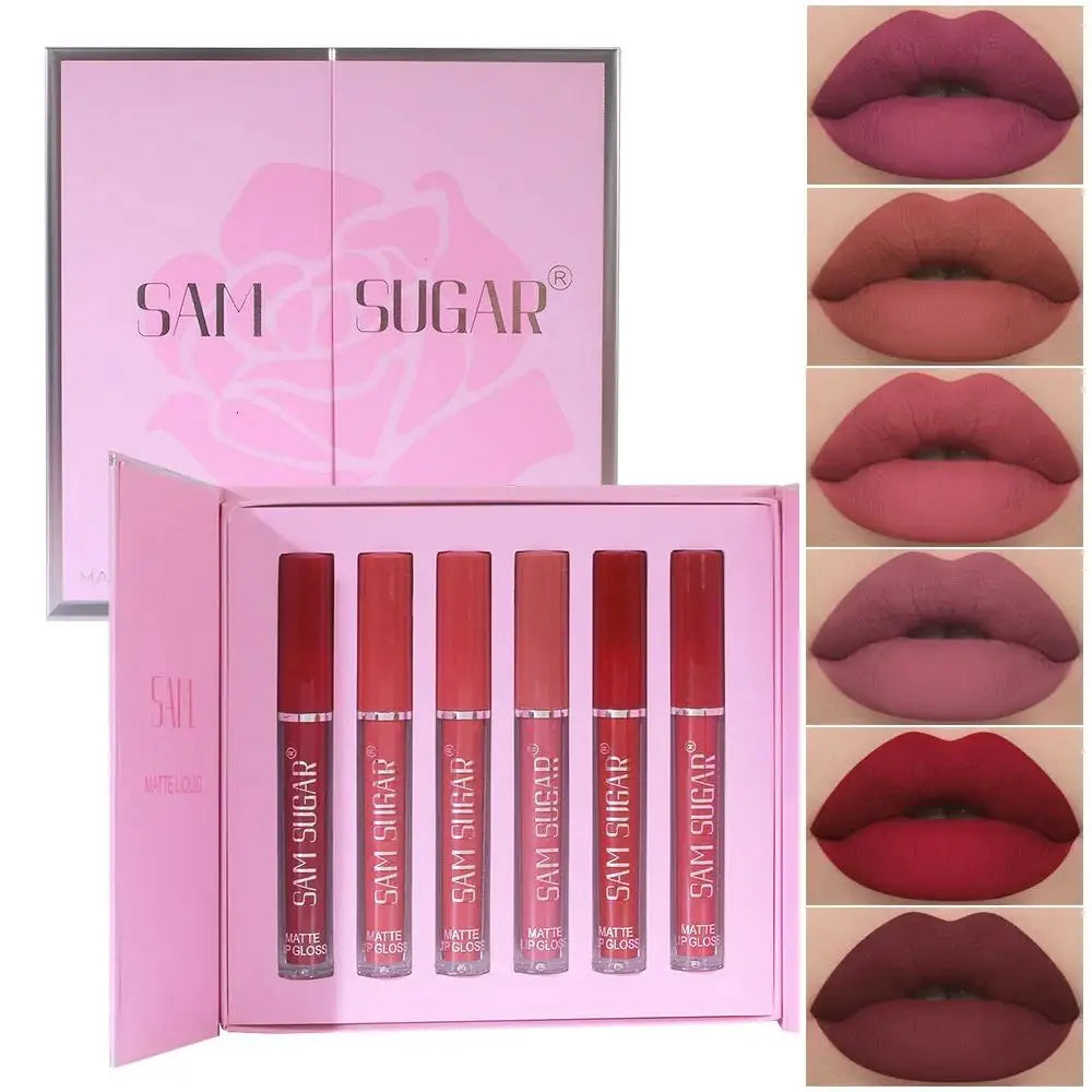 SAM SUGAR Matte Liquid Lipstick 6Pcs Set – Waterproof Velvet Liquid Lipstick Set PRIMED