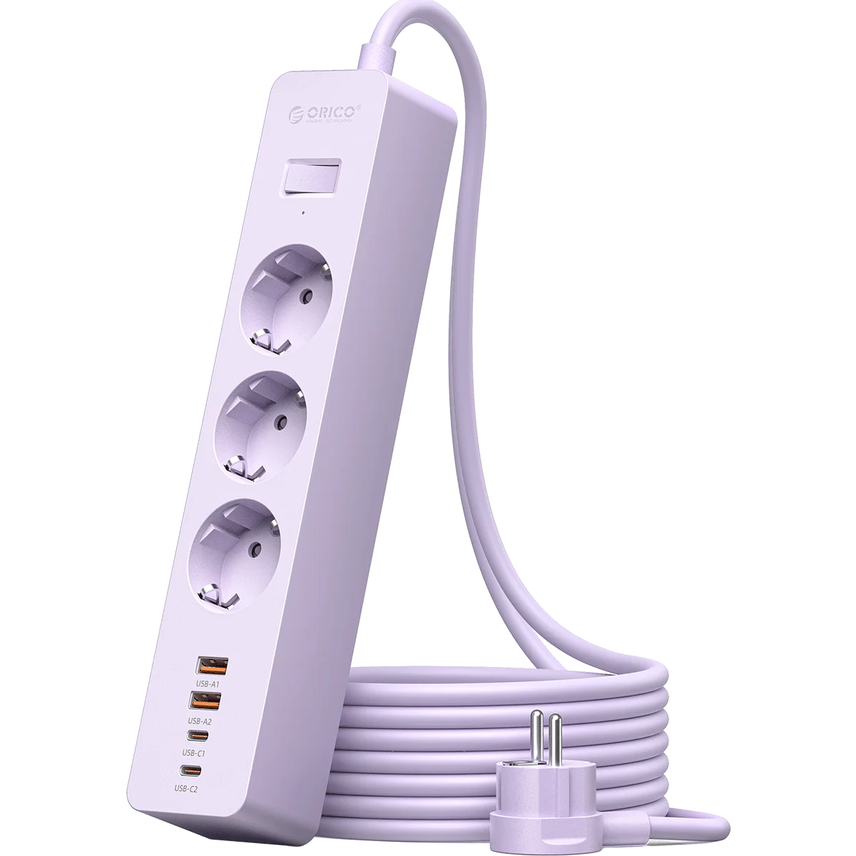 ORICO EU Power Strip 5 Outlets PD 20W USB-C Fast Charger 3M Cord Power Strip Charger PRIMED 3M 3A2U2C Purple China Mainland EU Plug