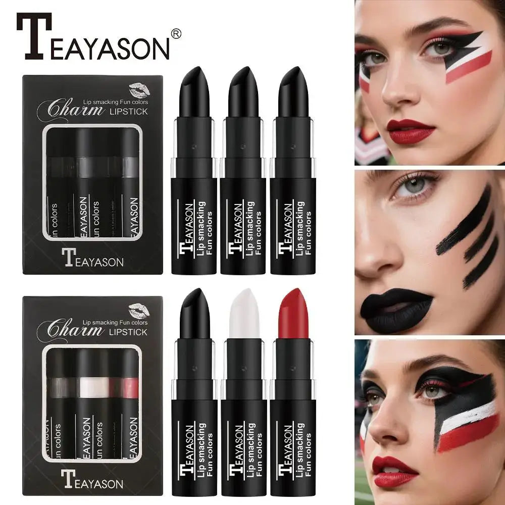 TEAYASON Velvet Matte Lipstick Set – Black White Red, 3pcs