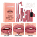 LANGMANNI 3-Piece Matte Lipstick & Lip Liner Kit – Long Wear Lip Makeup Kit PRIMED 04 Full Size