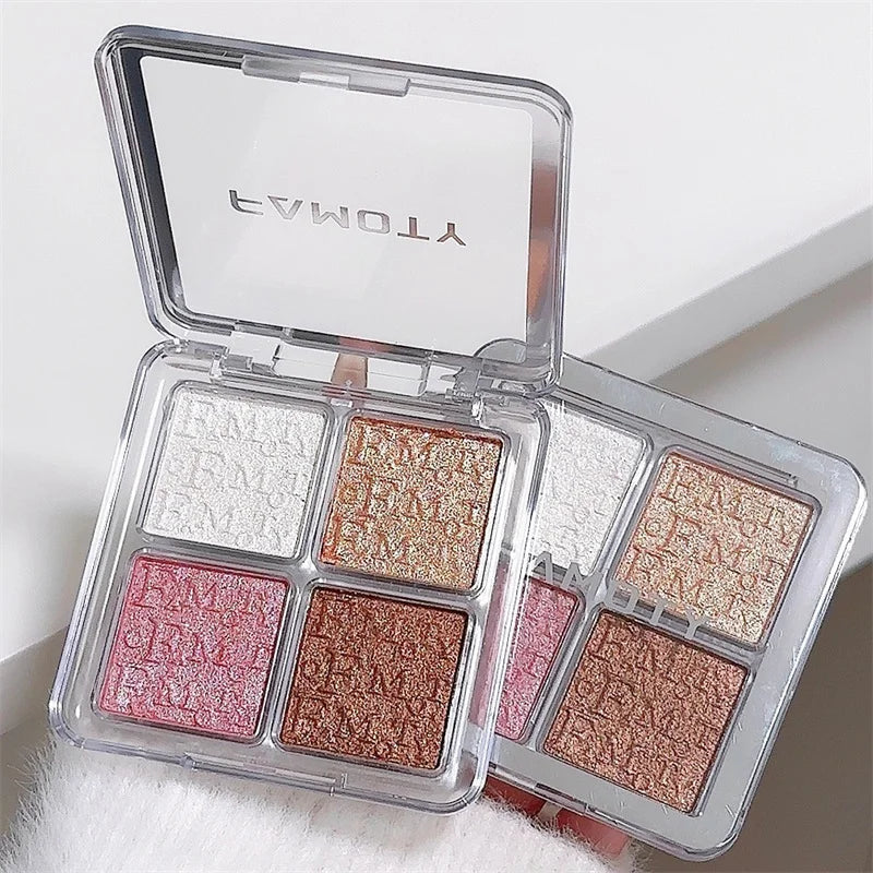 3D Embossed 4-Color Highlighter Palette | Shimmer Glow Powder Highlighter Palette PRIMED