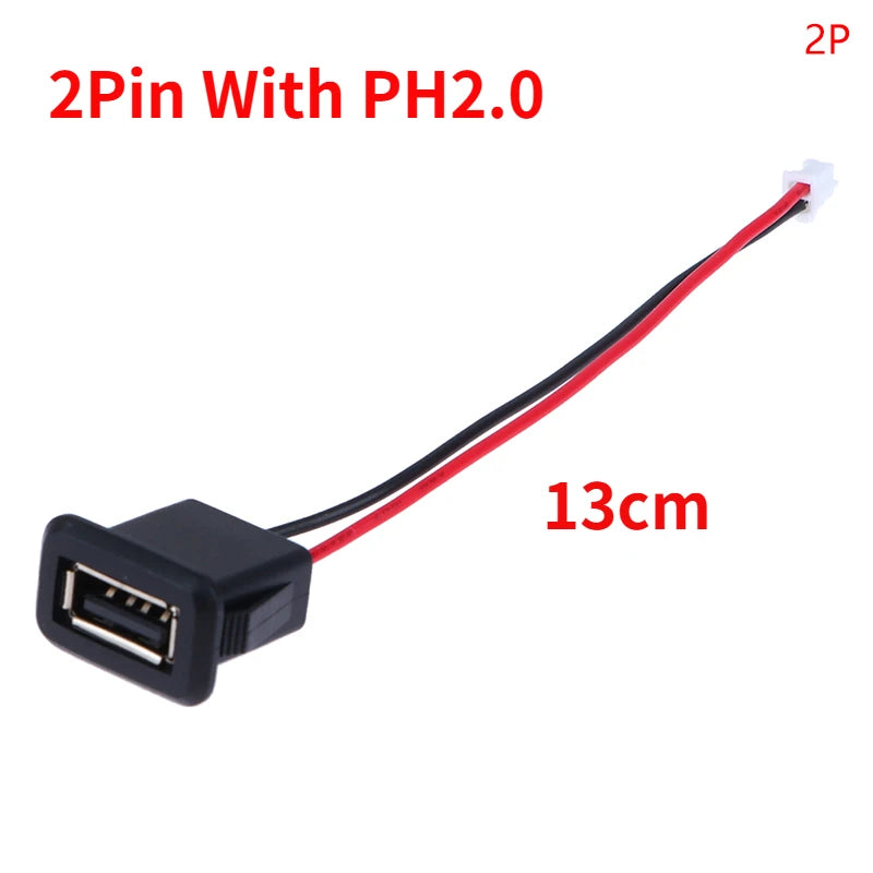 USB 2.0 Female Charging Port Connector with Cable – 2 & 4 Pin
