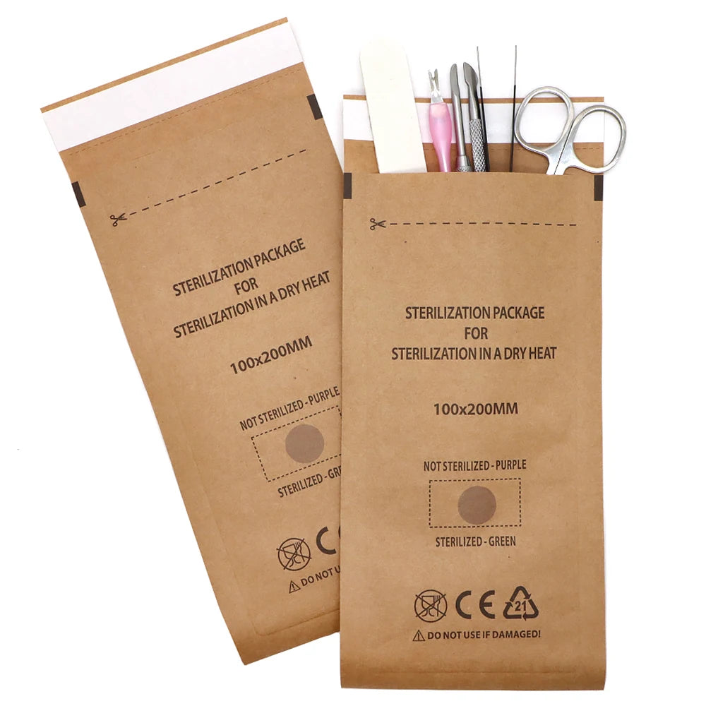 Nail Tool Sterilization Pouches Self-Seal Kraft Bags 20/50/100