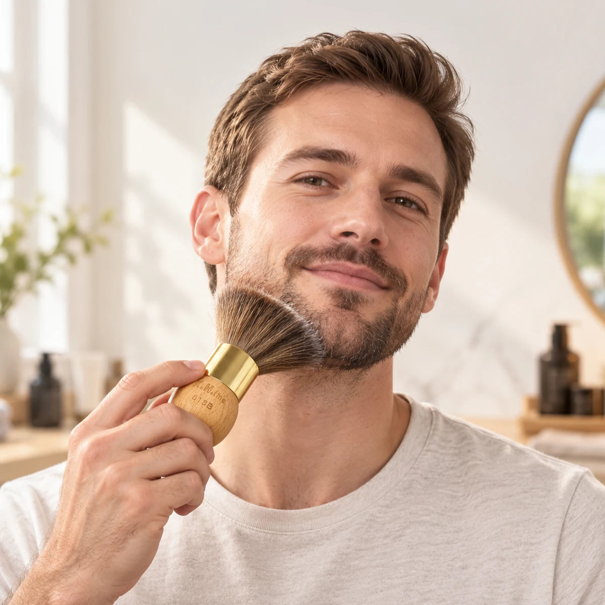Men's Shaving Brush – Solid Wood Handle & Gold Plated Ring