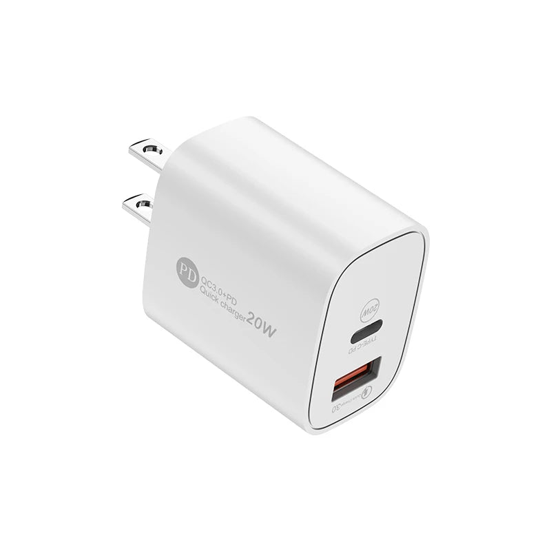 PD 20W Dual Port USB-C & USB-A Fast Wall Charger QC3.0 Wall Charger Adapter PRIMED US Plug