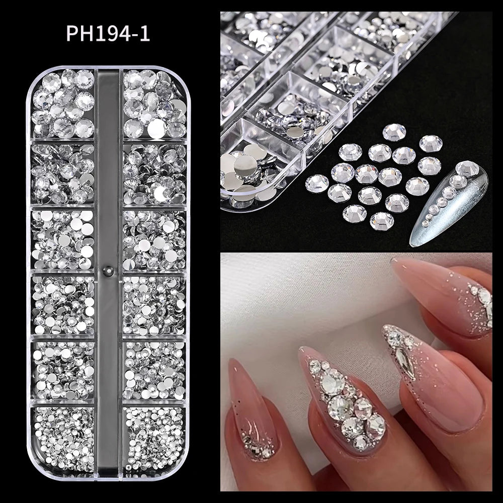 12-Grid 3D Crystal Nail Rhinestones – Mixed Size Gem Set Nail Art Rhinestones PRIMED 13
