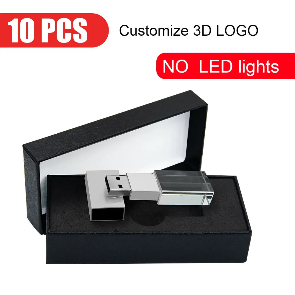 10-Pack Crystal USB 2.0 Flash Drive LED Light 4GB–128GB Logo USB Flash Drive PRIMED 4GB Silver-box no led