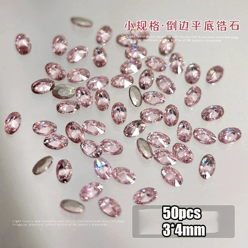 50Pcs Pink Zircon Nail Rhinestones Heart & Oval Manicure Charms Nail Art Rhinestones PRIMED ZD121-4