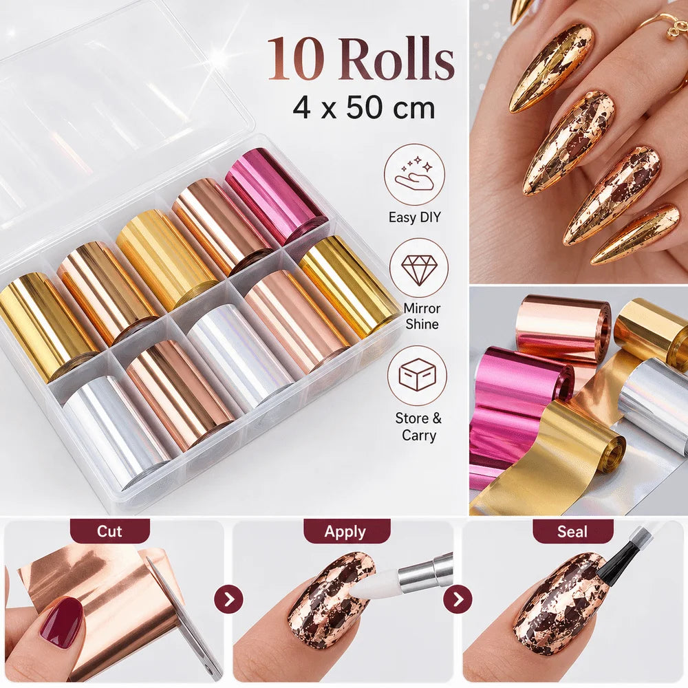 Lace Laser Nail Foil Stickers – Gold & Rose Gold Sequin Decals