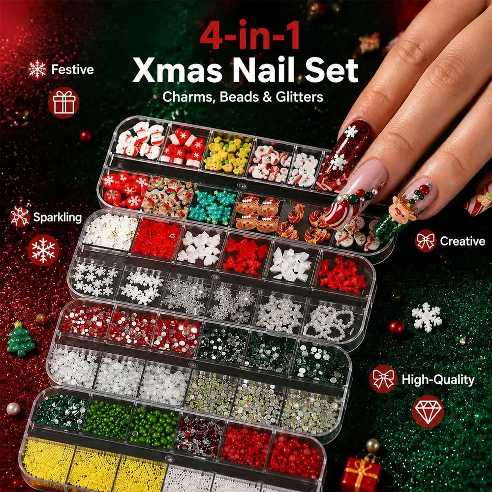 Christmas Nail Charms 4-Box Set – Santa Snowflake Rhinestones