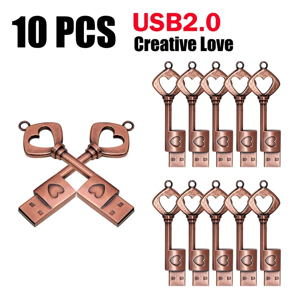 10-Pack Copper Heart USB Flash Drives 64GB 128GB Metal Gift USB Flash Drive PRIMED 2GB Style1 USB 2.0