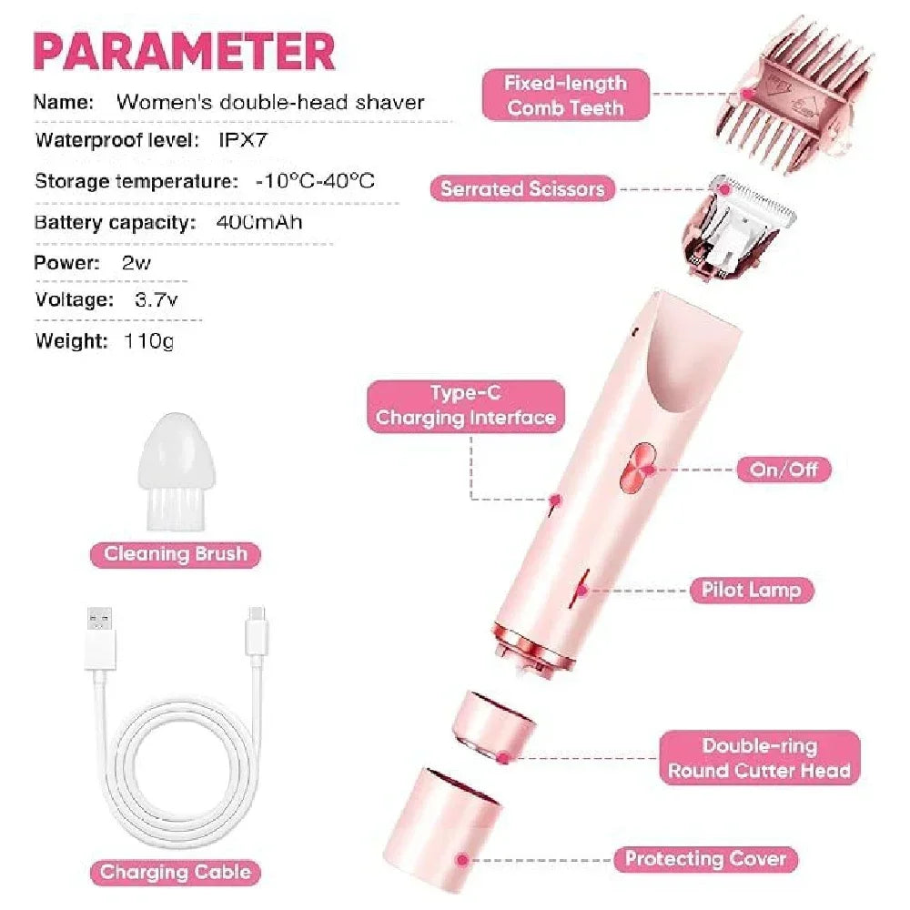 Women's Dual Head Electric Shaver & Bikini Trimmer IPX7