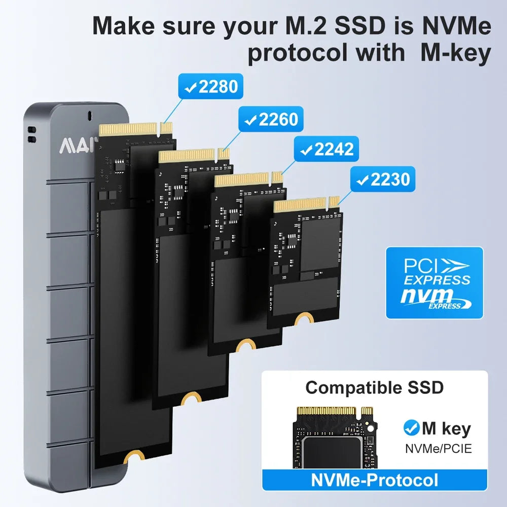 MAIWO M.2 NVMe SSD Enclosure USB 3.2 Gen2 10Gbps Aluminum SSD Enclosure PRIMED