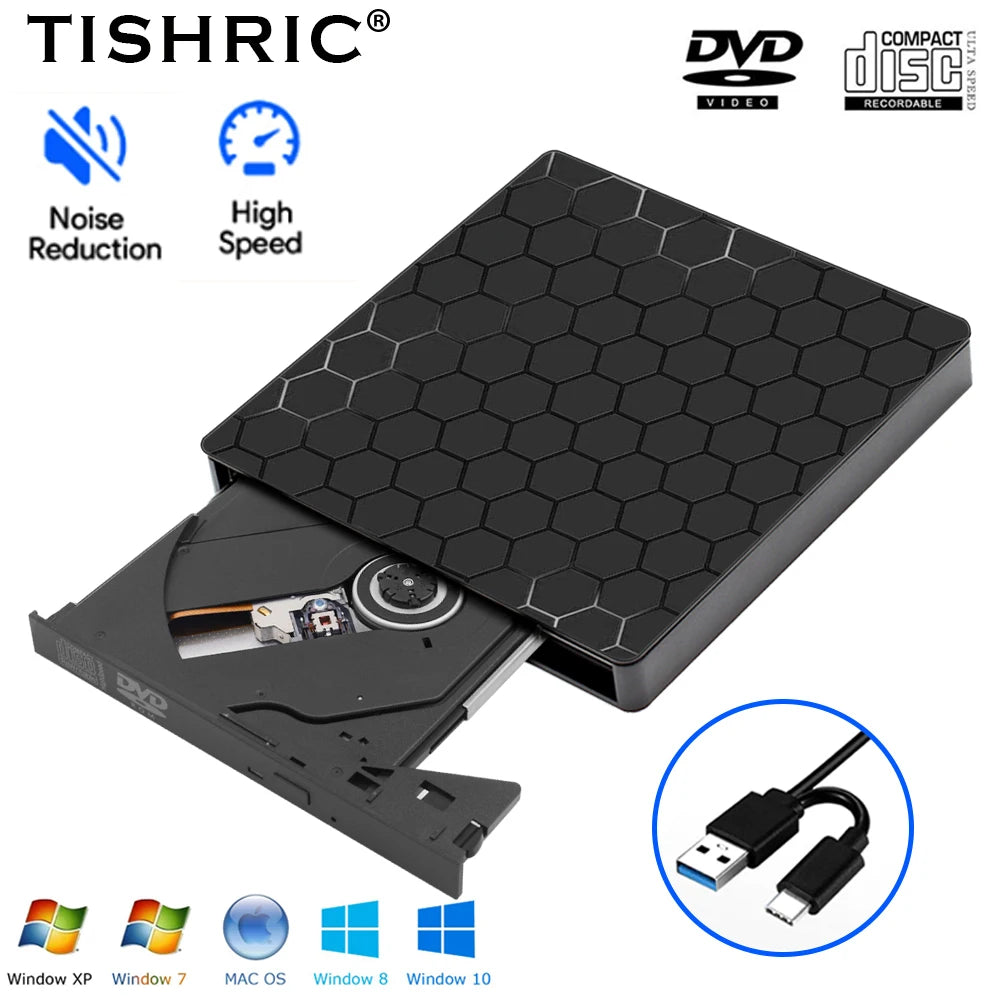 TISHRIC USB External DVD/CD Drive – USB 3.0 & Type-C External Optical Drive PRIMED USB3.0 Type C 1 China Mainland