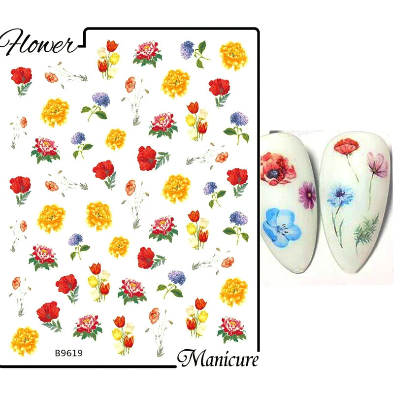Sunflower Floral 3D Nail Art Water Transfer Decals Stickers