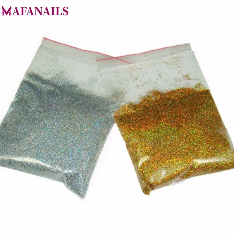Holographic Nail Glitter Powder 10g – Silver & Gold Laser