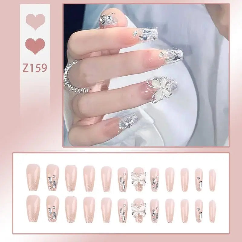 French Press On Nails Set – 24 Short Acrylic Tips with Glue